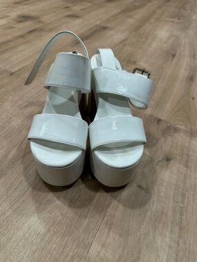 Jeffrey Campbell White Patent Platform Heels with Ankle Strap